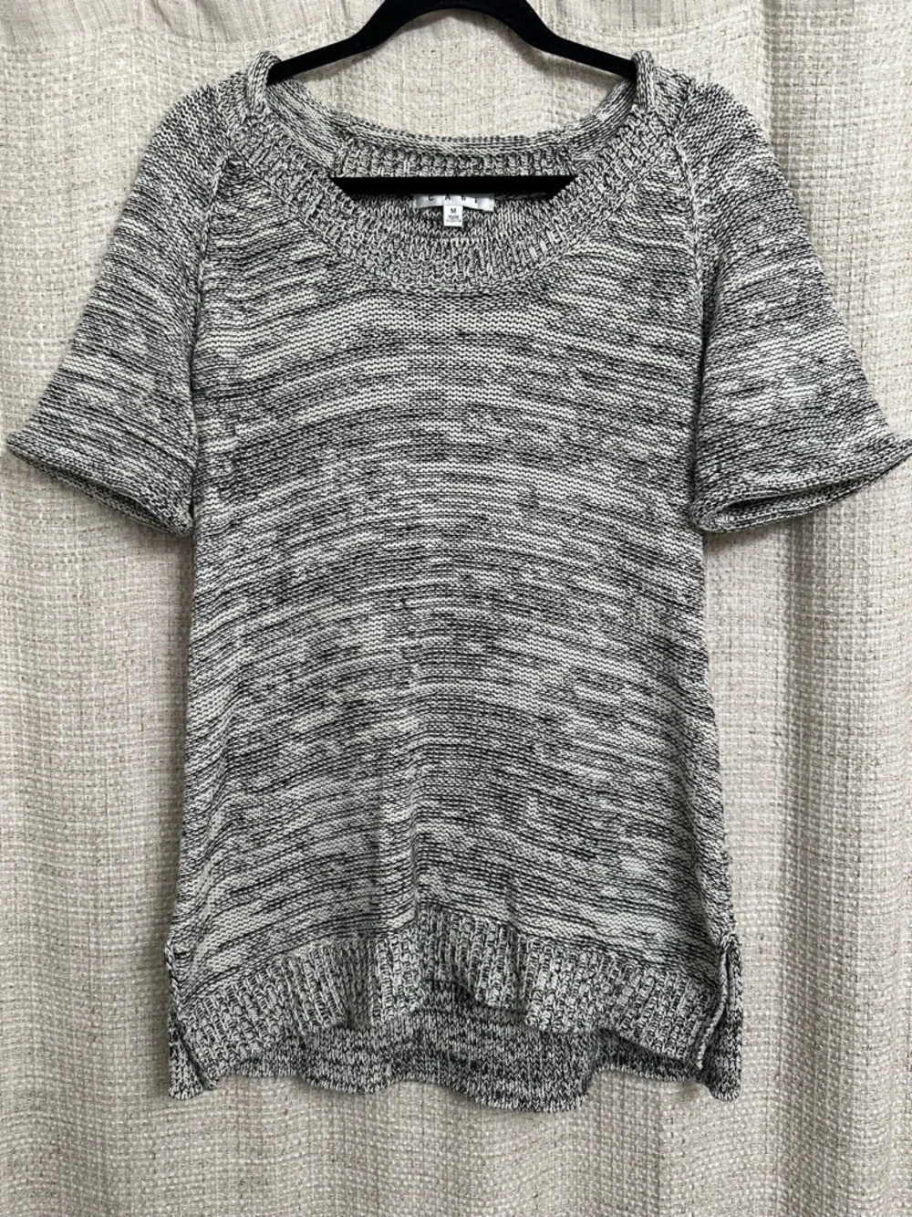 Cabi Short Sleeve Chunky Knit Sweater Tunic Marled Black White Size Medium